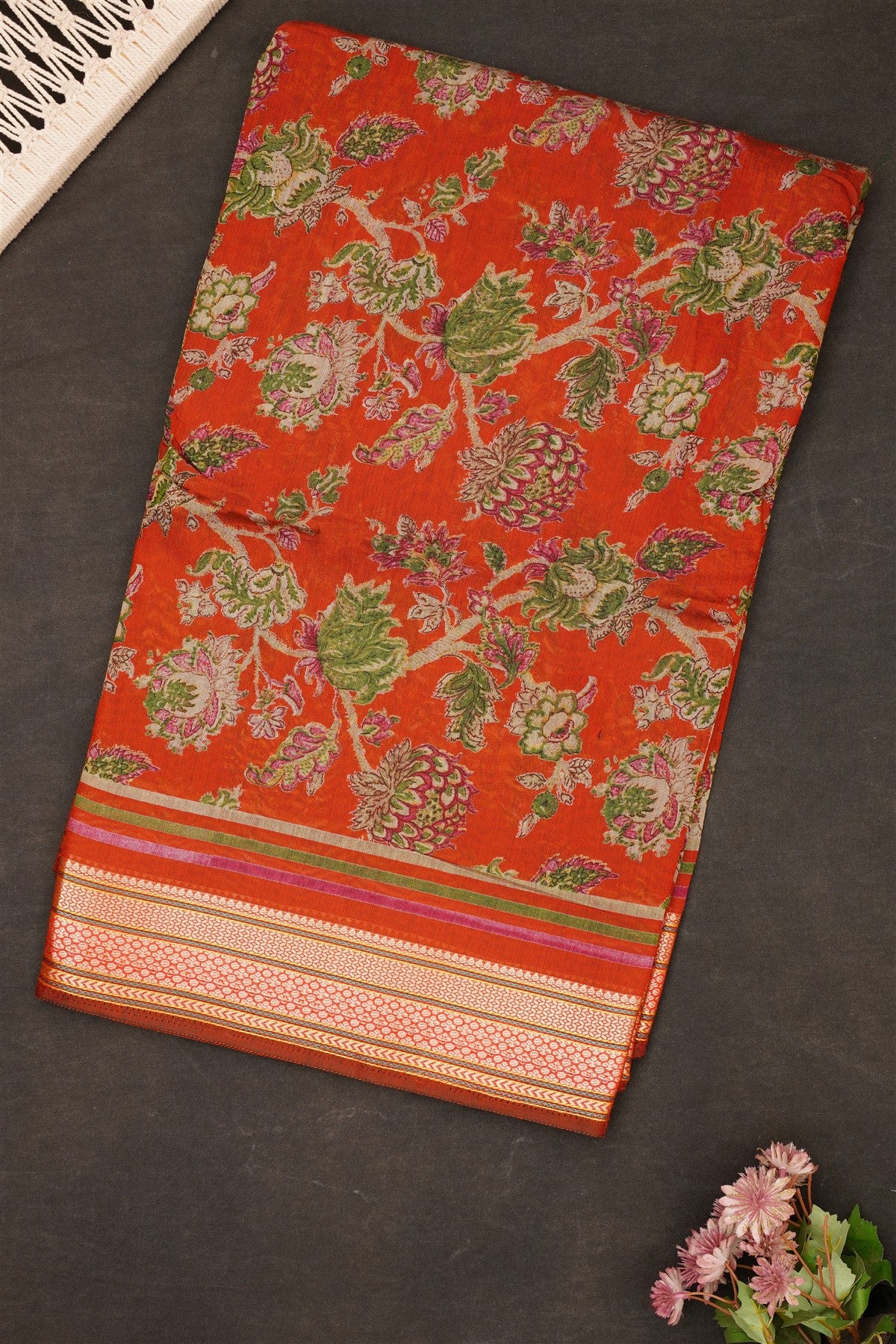 Fancy Maheshwari Silk Rust Saree