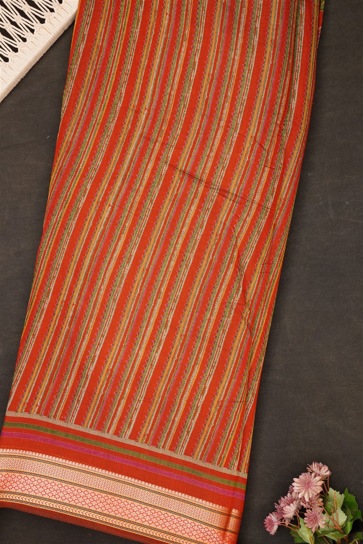 Fancy Maheshwari Silk Rust Saree