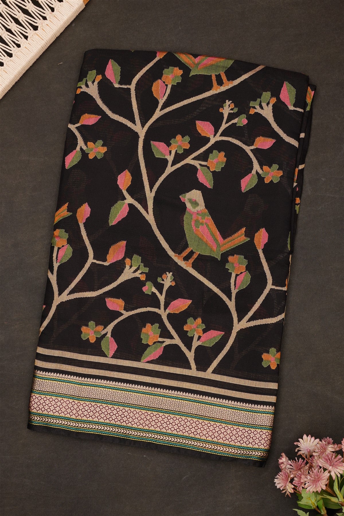 Fancy Maheshwari Silk Black Saree