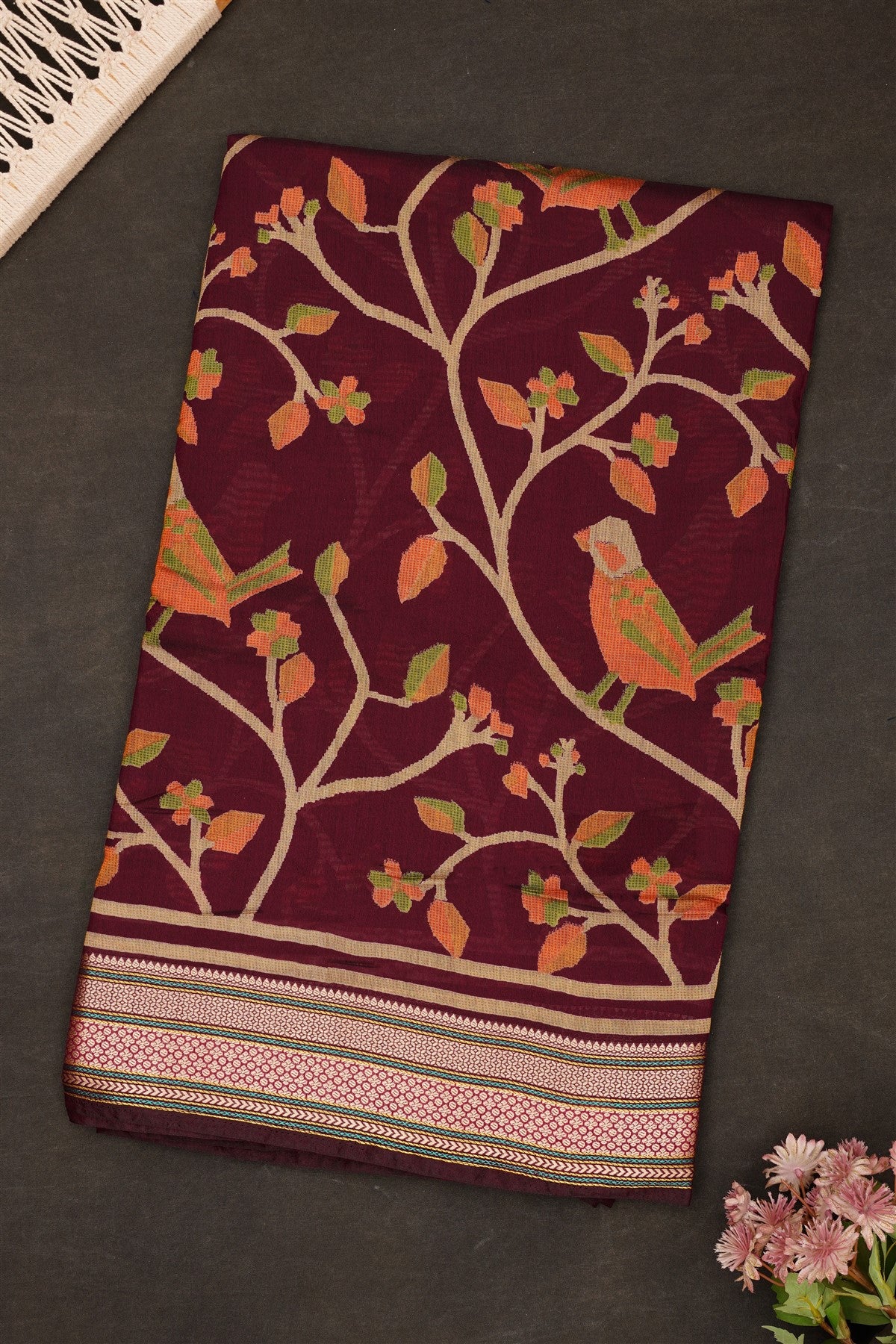 Fancy Maheshwari Silk Dark Purple Saree