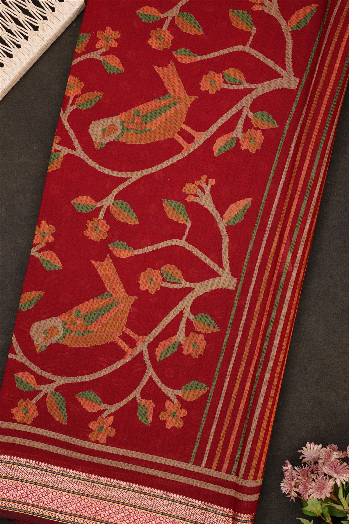 Fancy Maheshwari Silk Maroon Saree