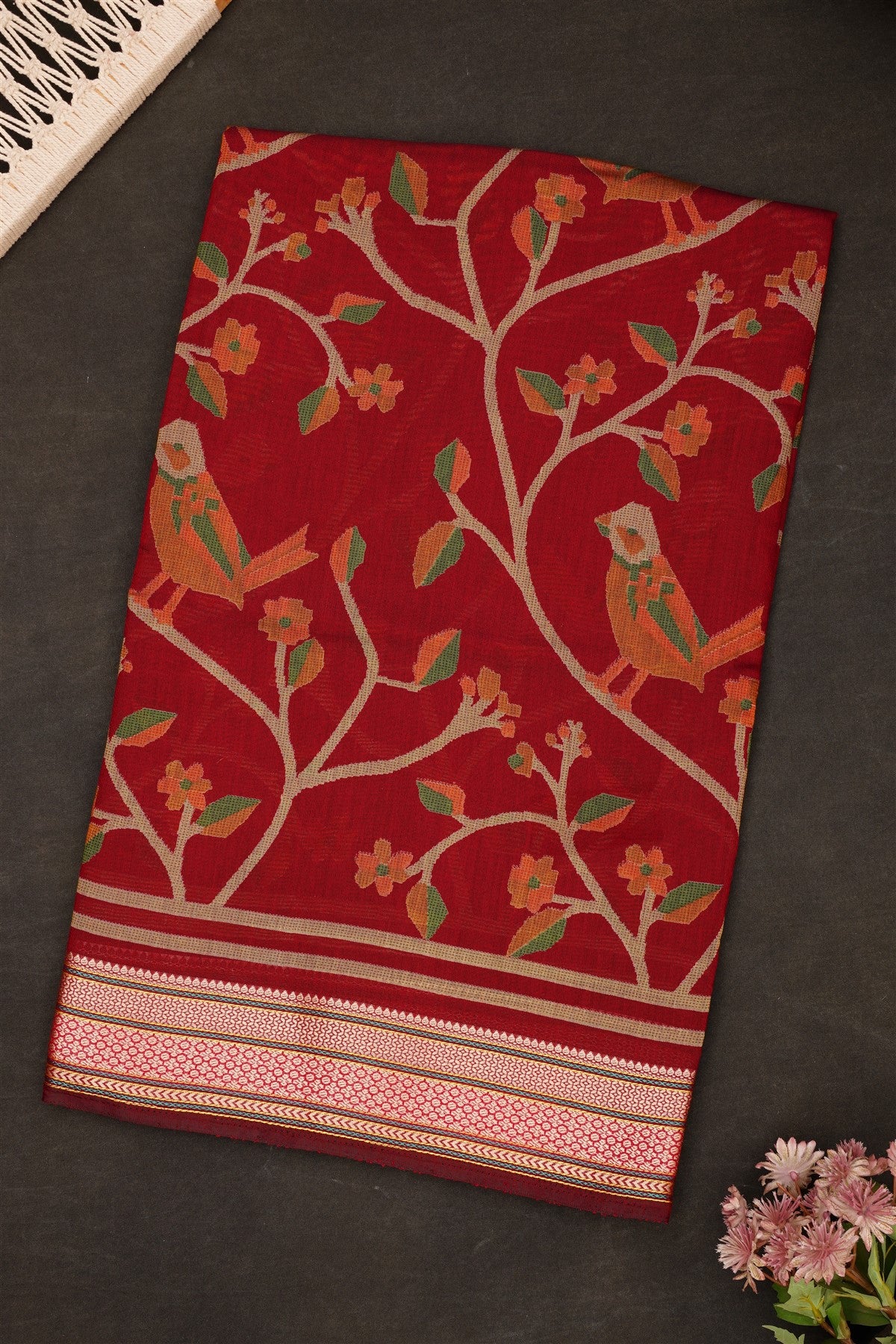 Fancy Maheshwari Silk Maroon Saree