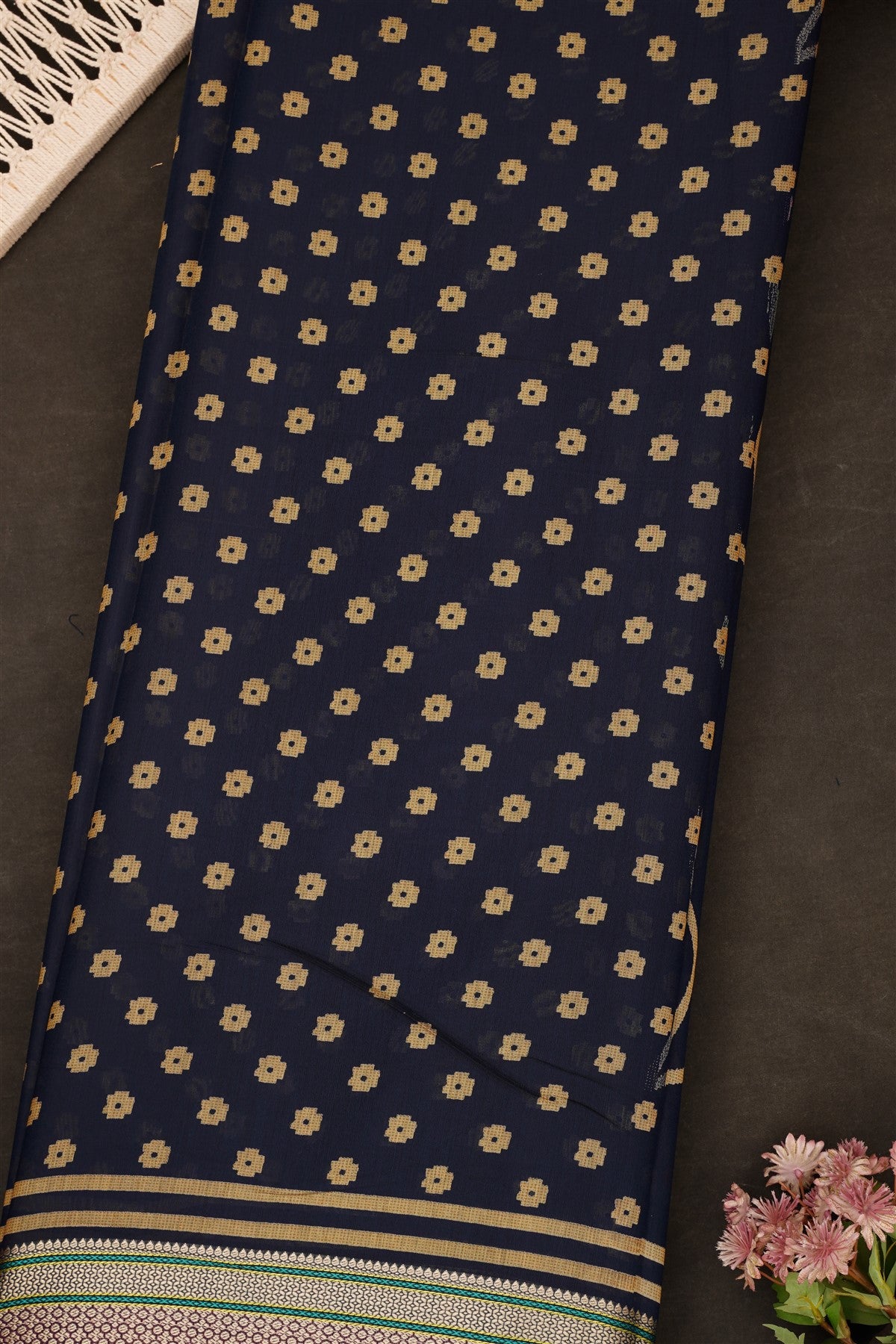Fancy Maheshwari Silk Navy Blue Saree