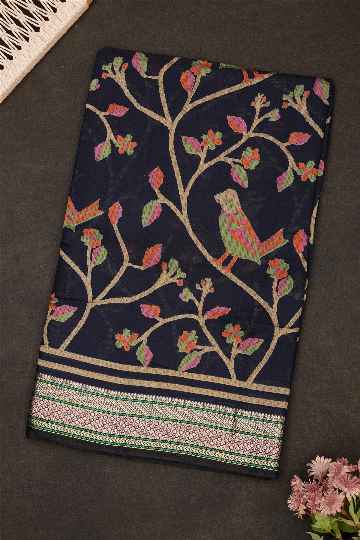 Fancy Maheshwari Silk Navy Blue Saree