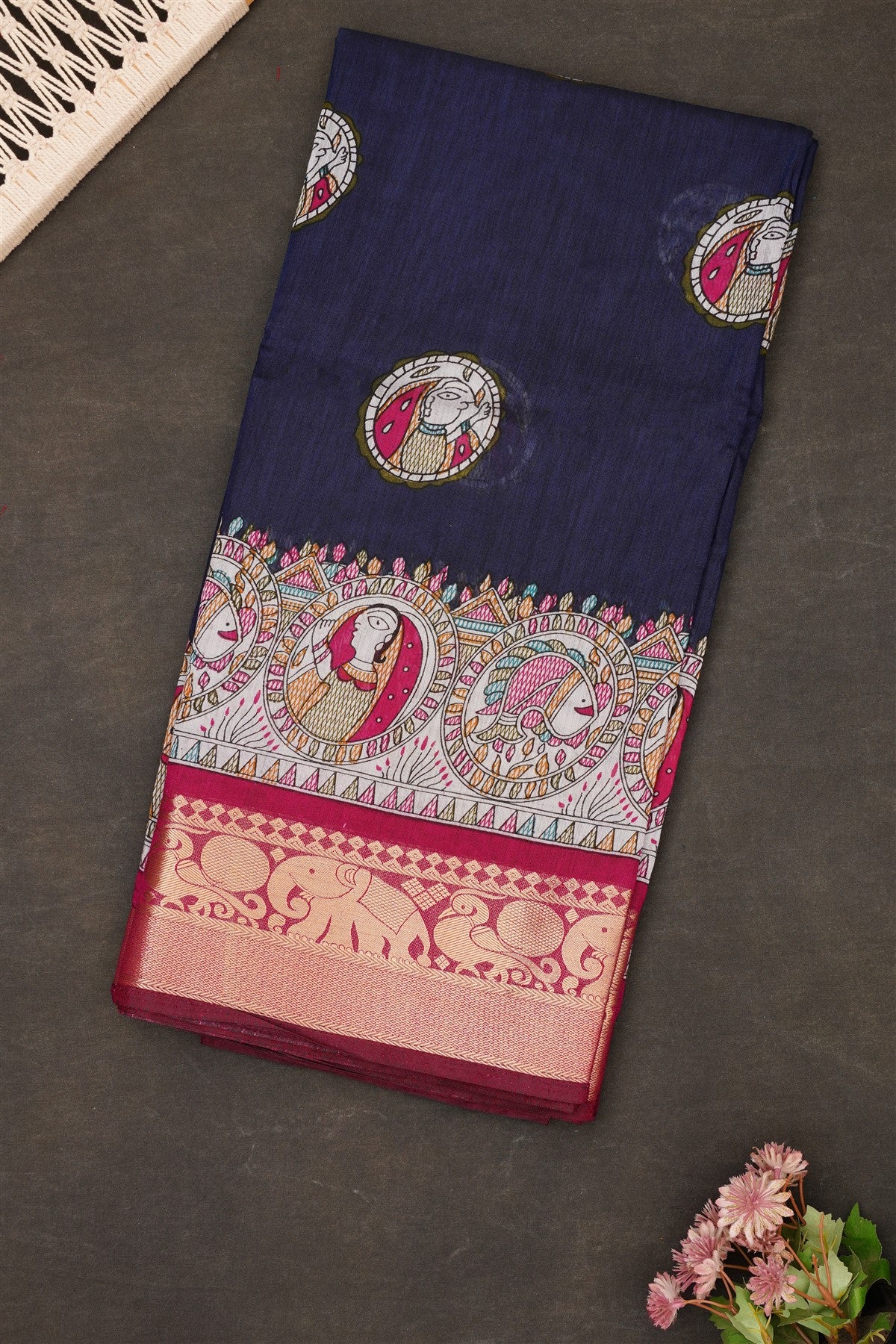 Fancy Maheshwari Silk Navy Blue Saree