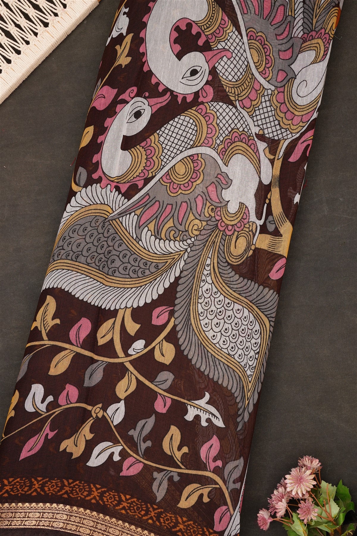 Fancy Maheshwari Silk Dark Mustard Saree