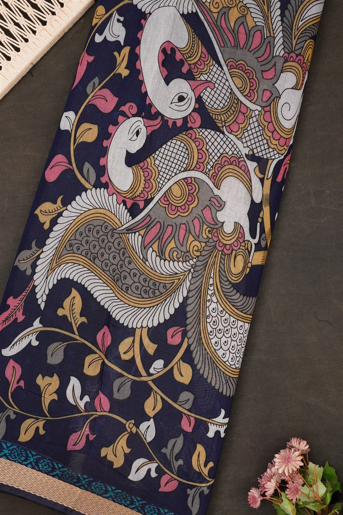 Fancy Maheshwari Silk Teal Saree