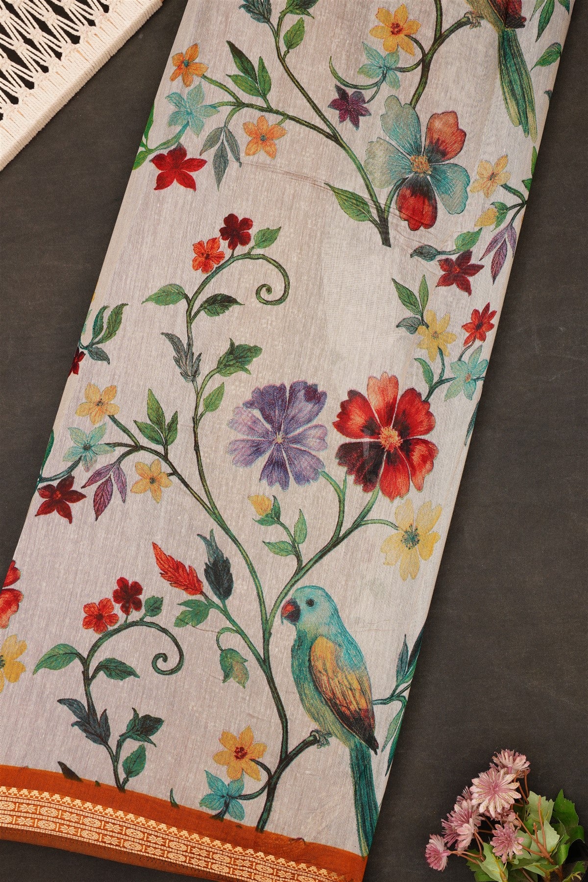 Fancy Maheshwari Silk Light Grey Saree