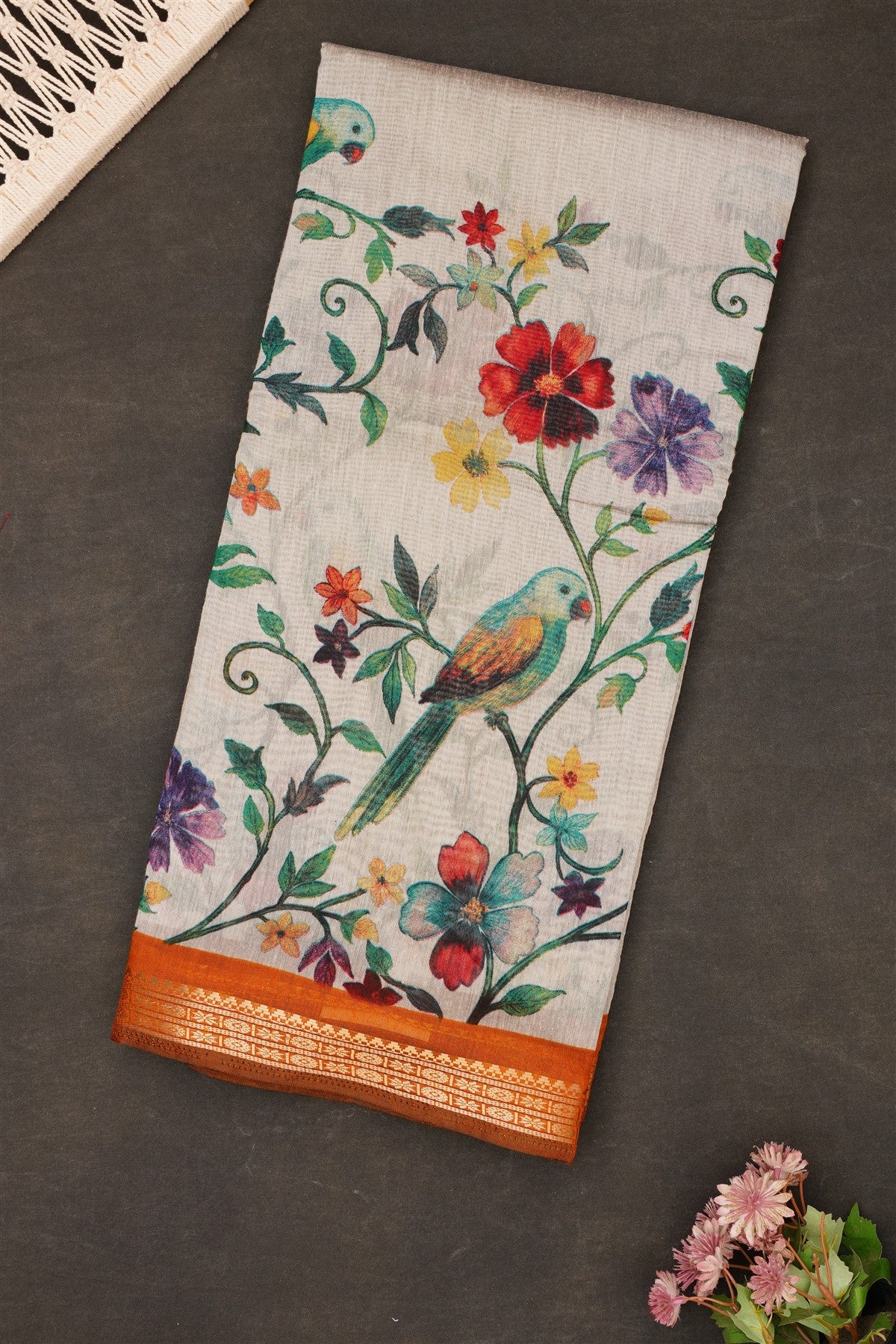 Fancy Maheshwari Silk Light Grey Saree