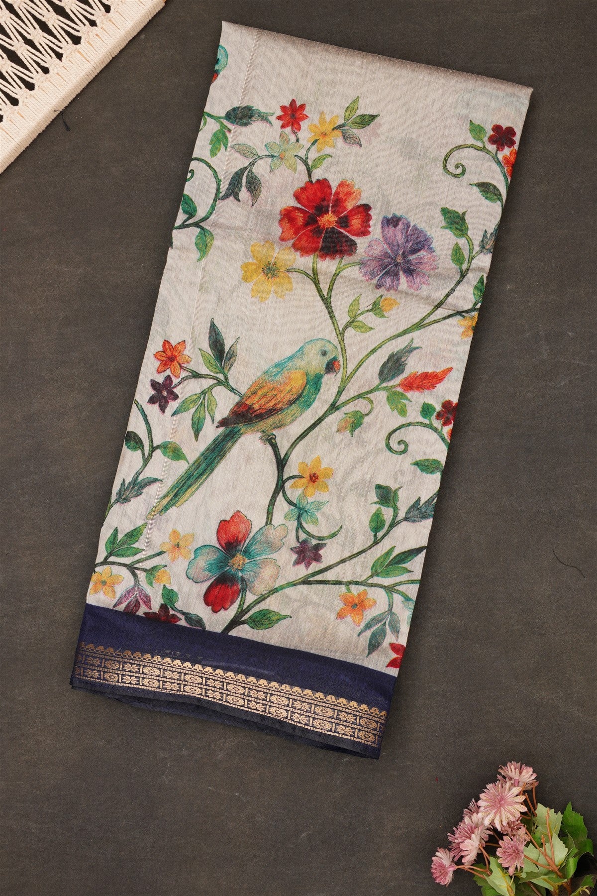 Fancy Maheshwari Silk Light Grey Saree