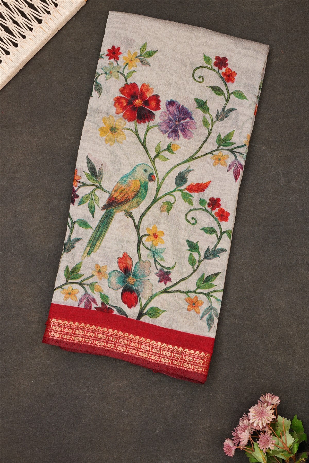 Fancy Maheshwari Silk Light Grey Saree