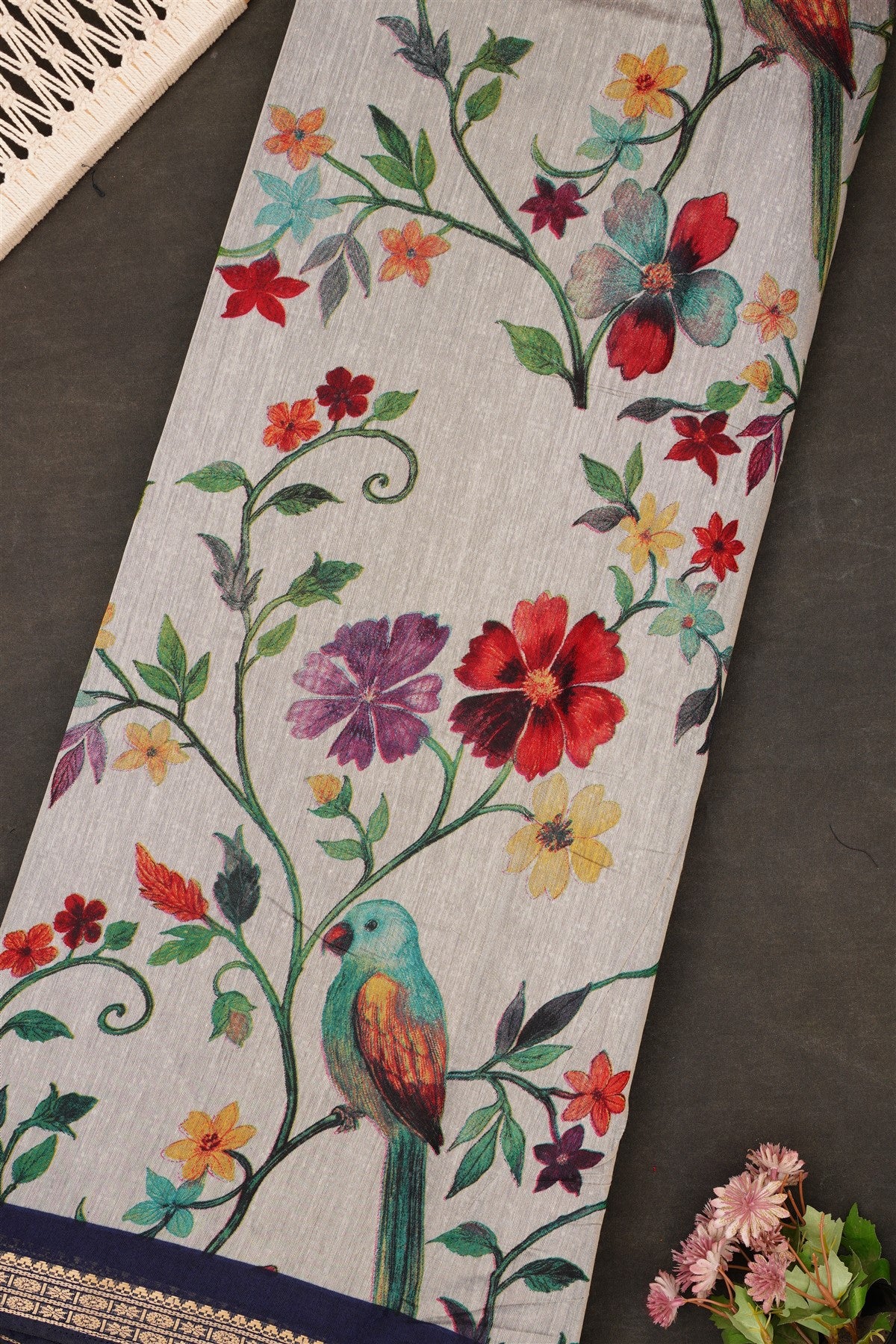 Fancy Maheshwari Silk Light Grey Saree