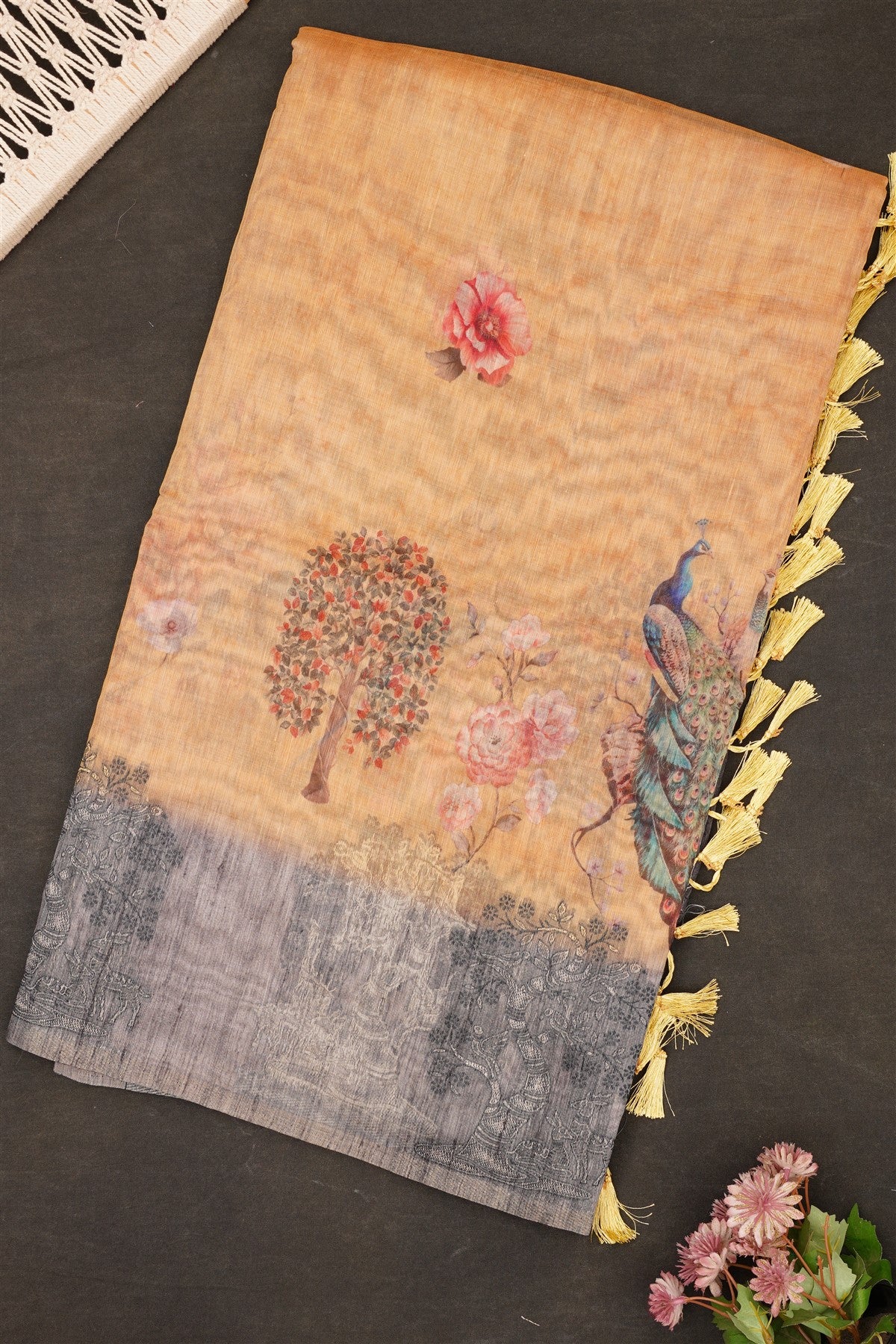 Fancy Bhagalpuri Silk Khakhi Saree