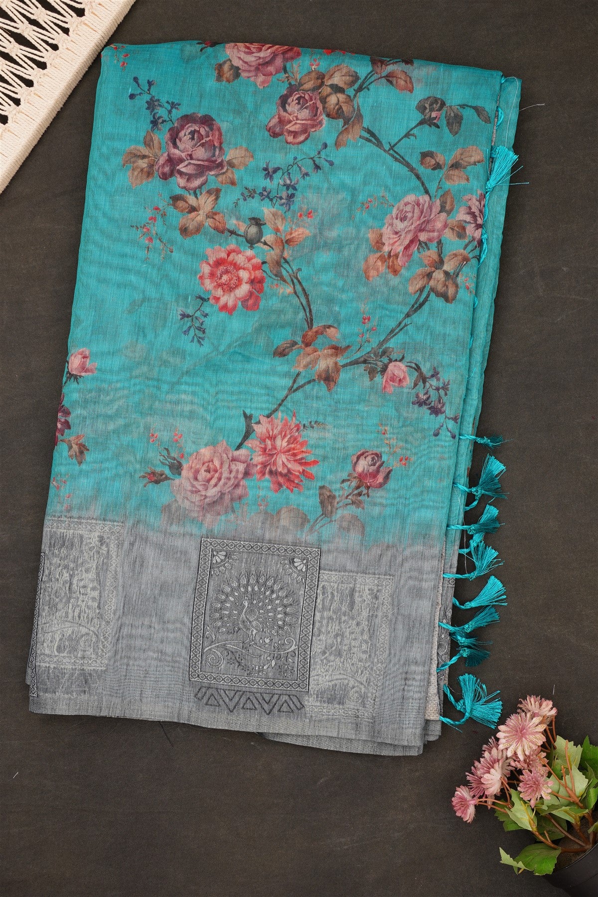 Fancy Bhagalpuri Silk Teal Green Saree