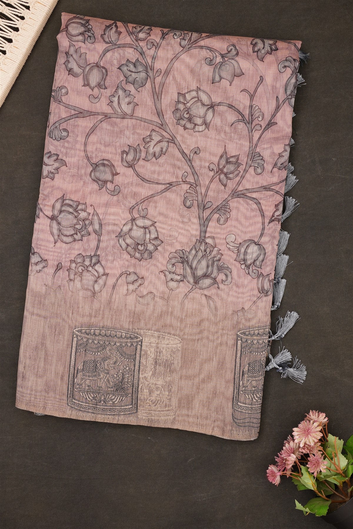 Fancy Bhagalpuri Silk Rossy Brown Saree