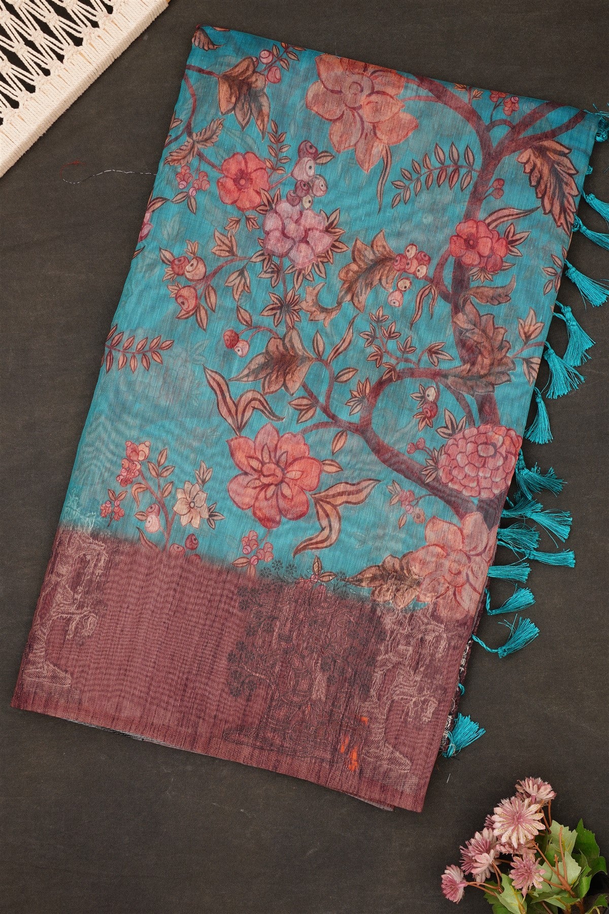Fancy Bhagalpuri Silk Teal Saree