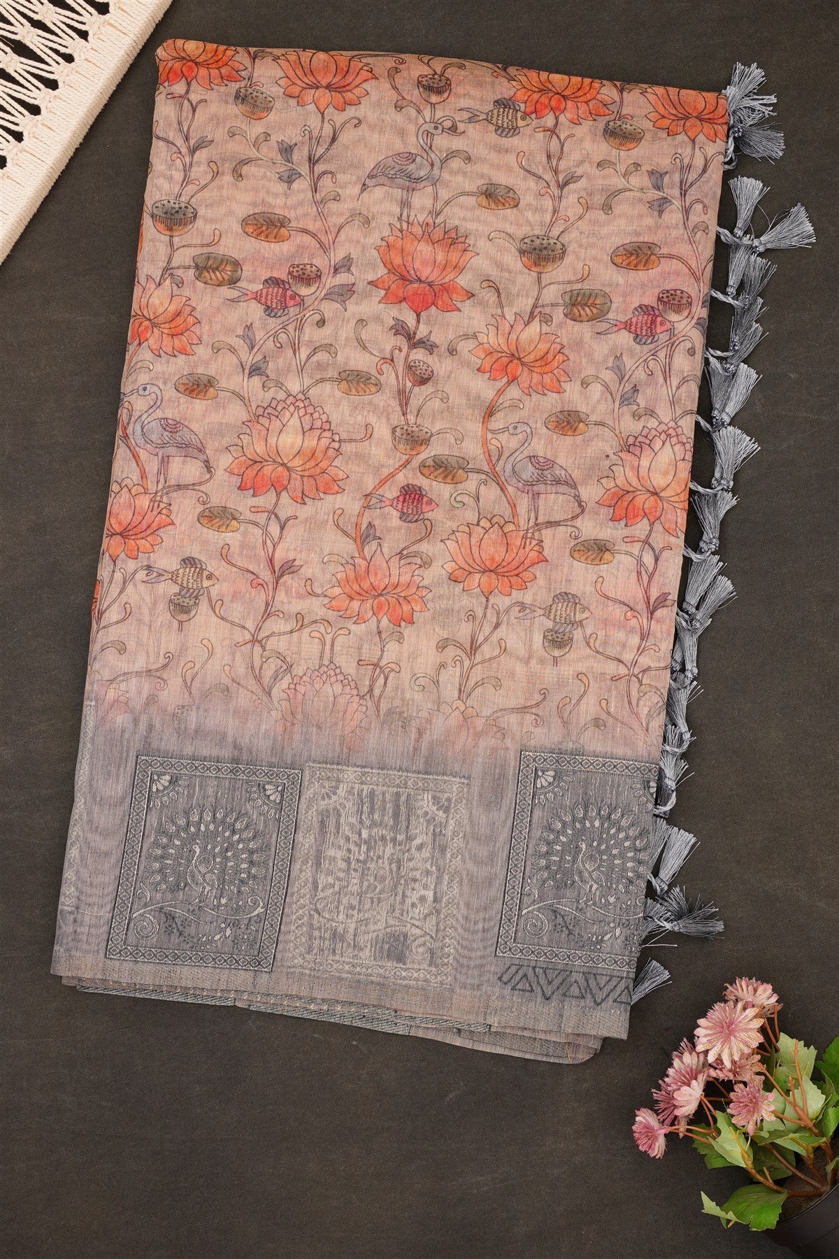 Fancy Bhagalpuri Silk Beige Saree