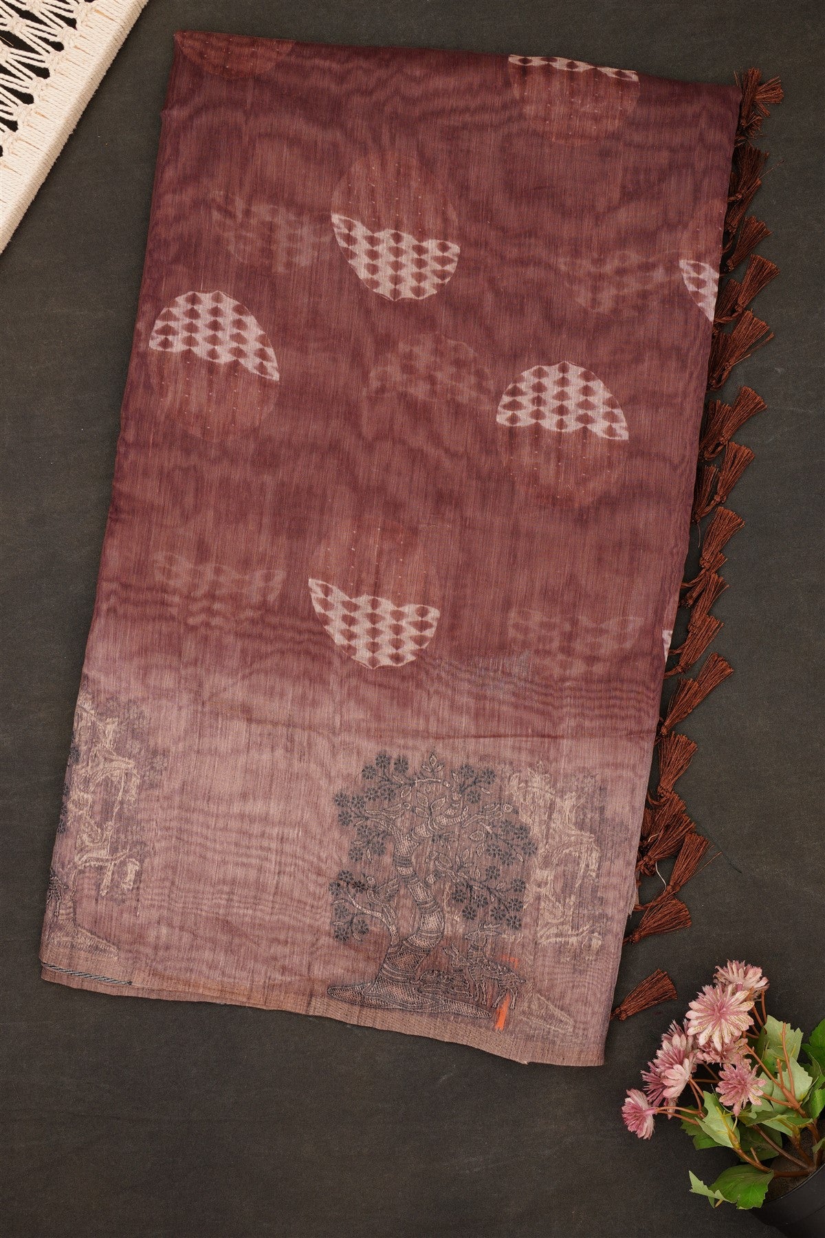 Fancy Bhagalpuri Silk Brown Saree