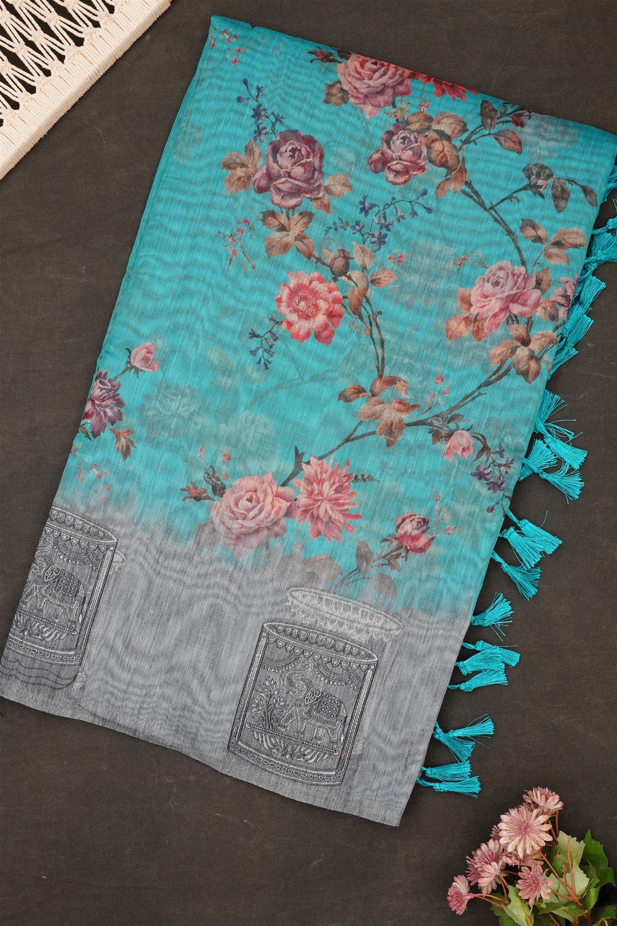 Fancy Bhagalpuri Silk Teal Green Saree
