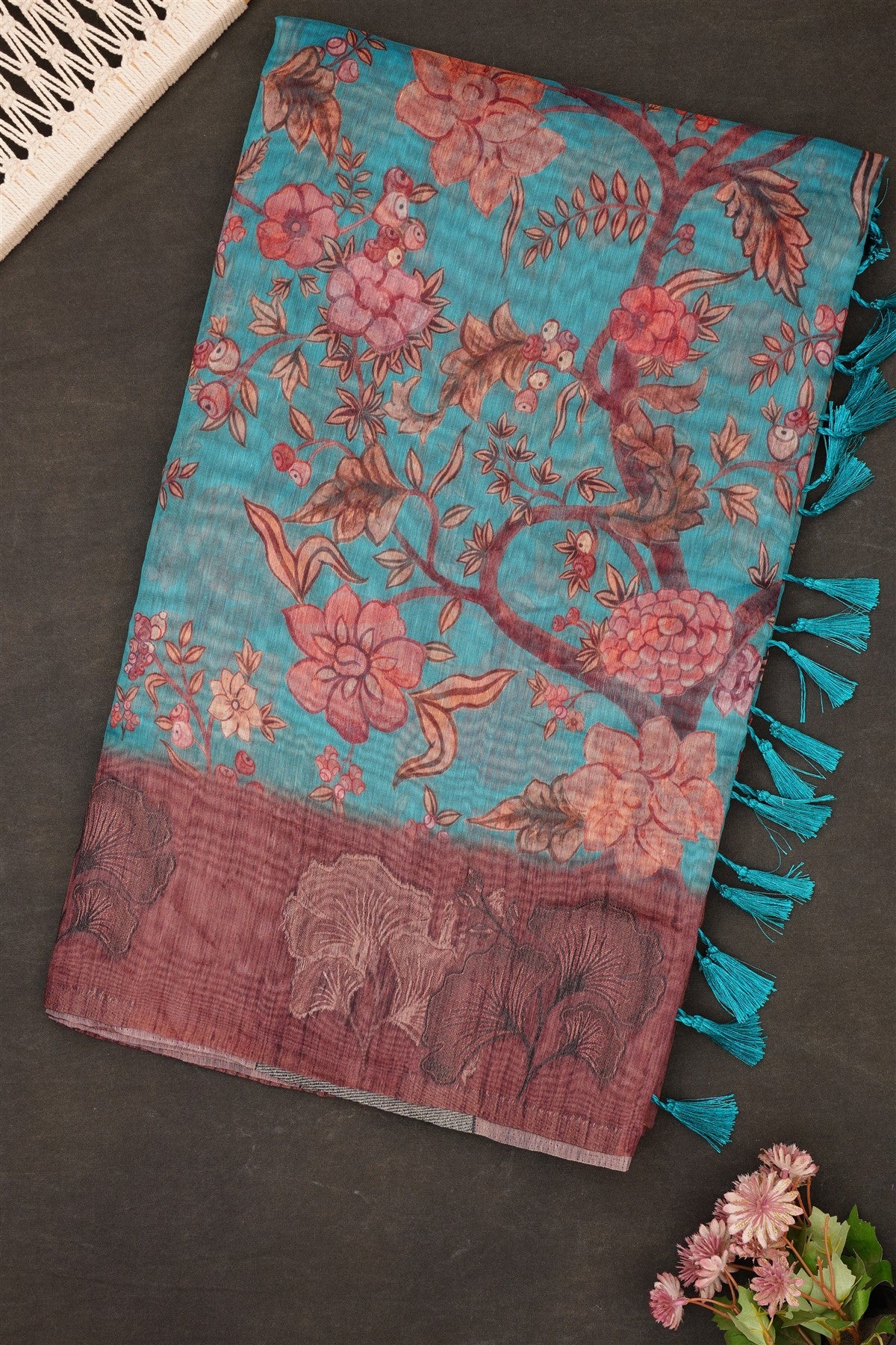 Fancy Bhagalpuri Silk Teal Saree