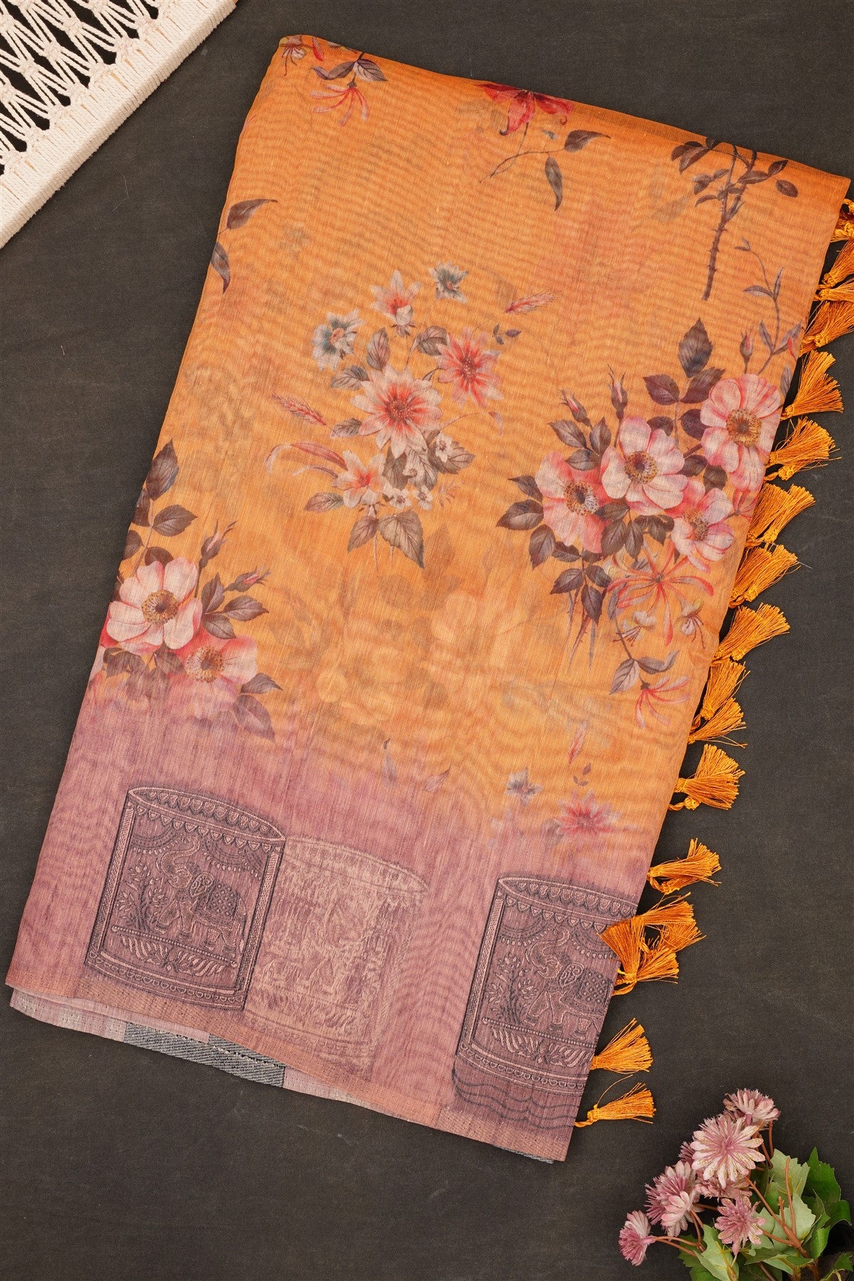 Fancy Bhagalpuri Silk Mustard Saree