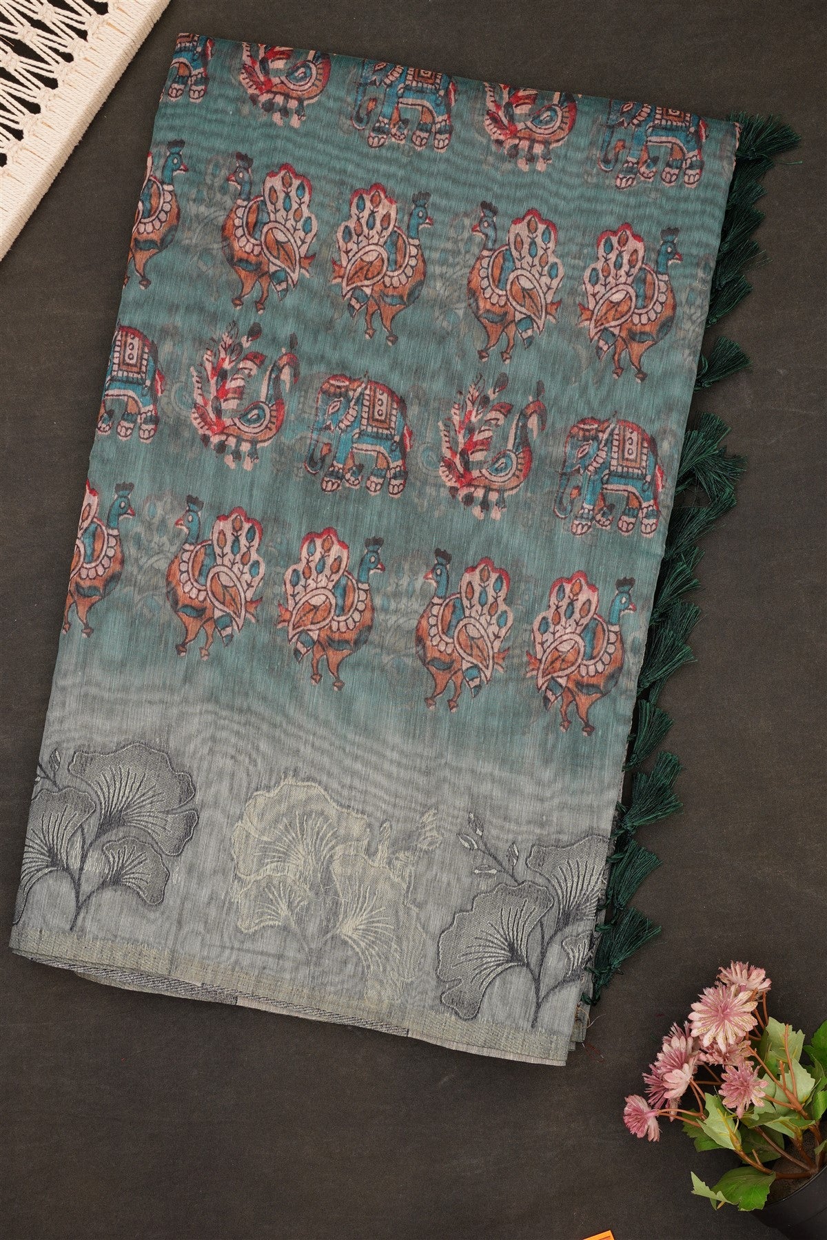 Fancy Bhagalpuri Silk Dark Sea Green Saree