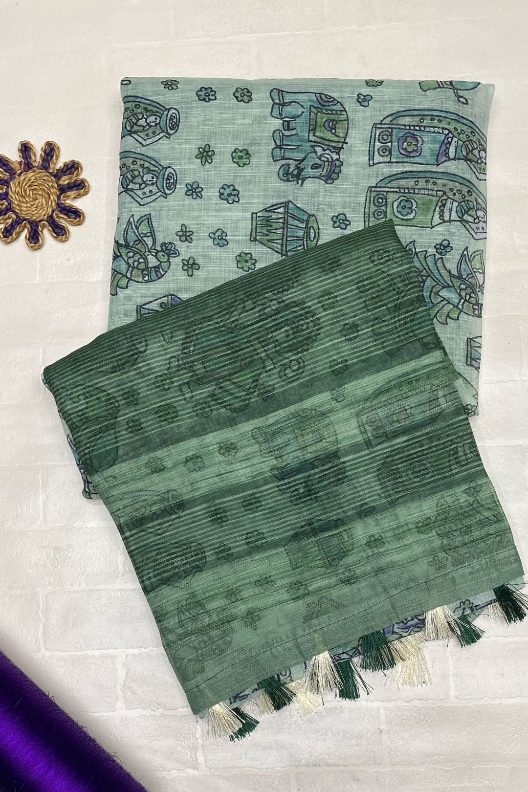 Fancy Linen Light Green Saree