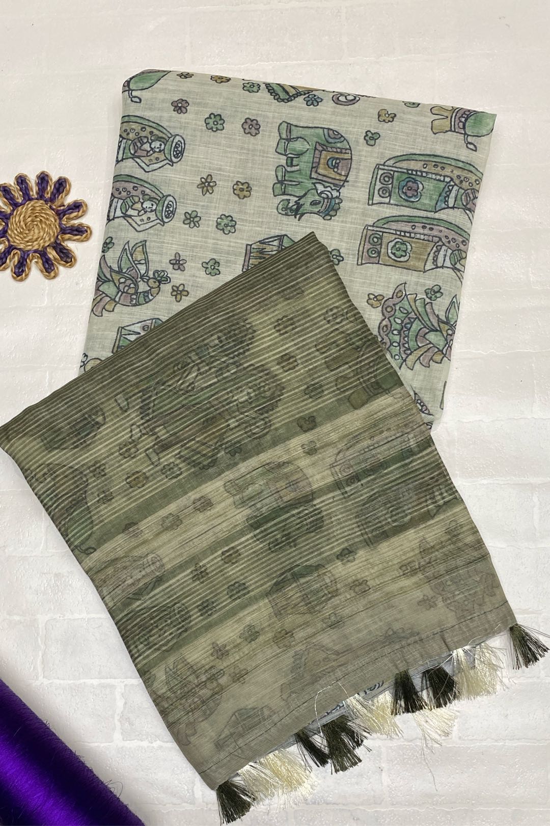 Fancy Linen Light Olive Green Saree