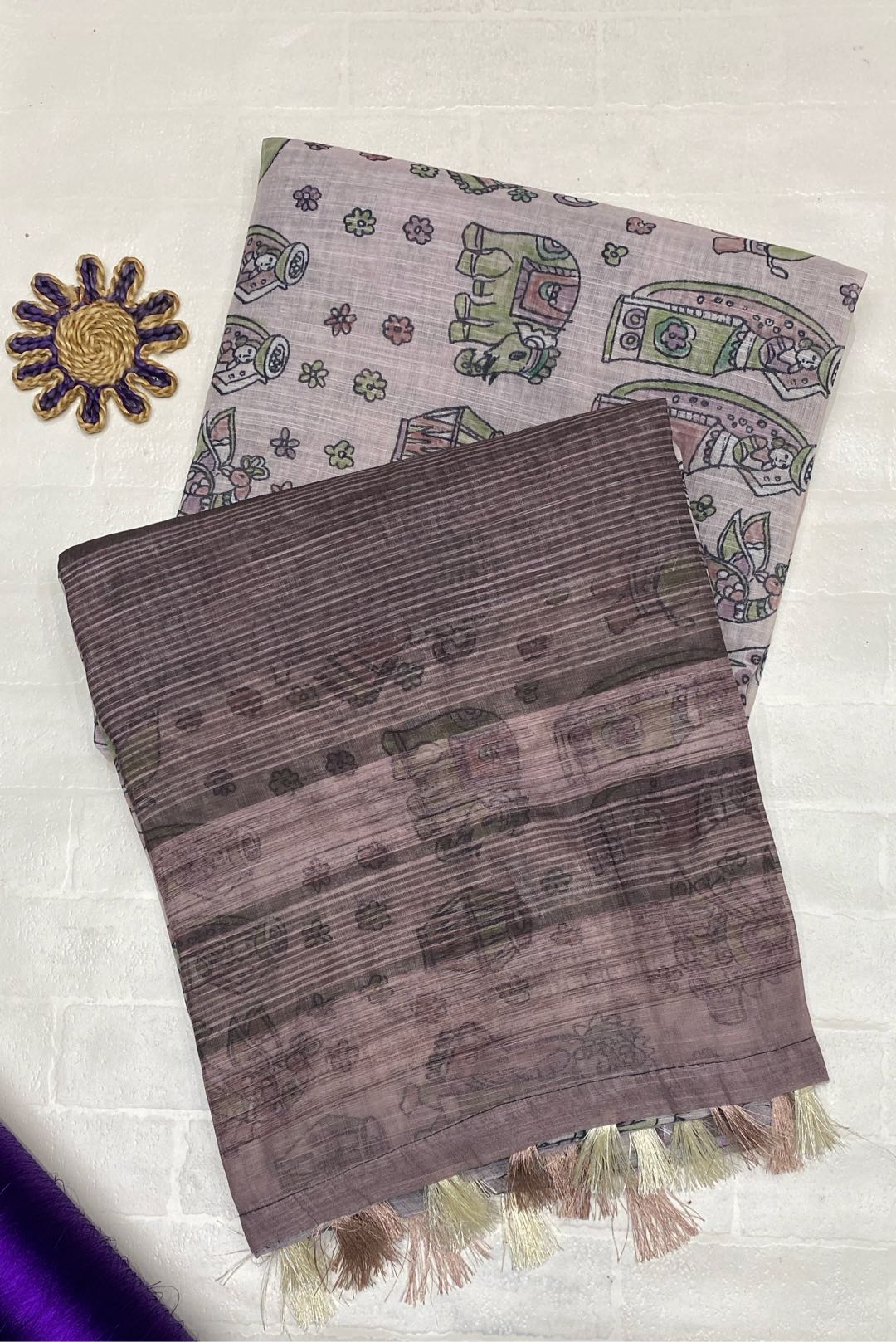 Fancy Linen Rossy Brown Saree