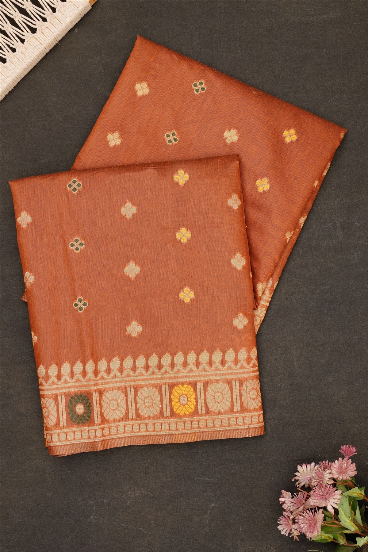 Fancy Chanderi Silk Brown Saree