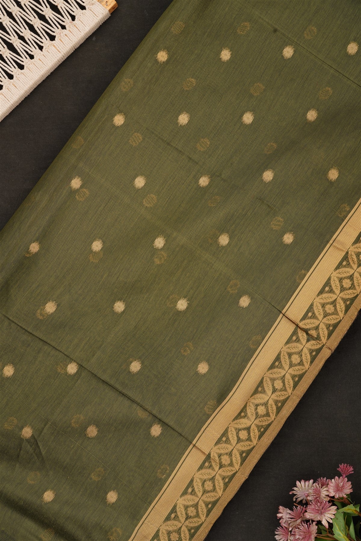 Fancy Chanderi Silk Olive Green Saree