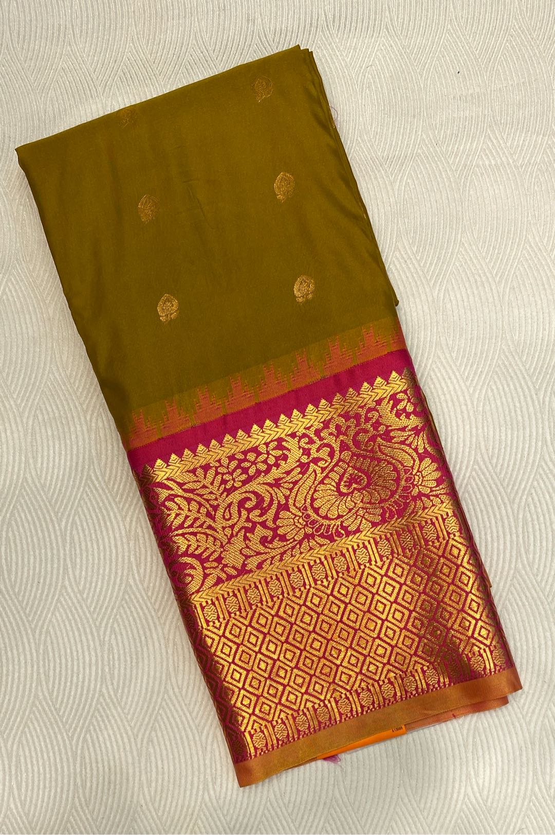Semi Pattu Silk Blend Light Olive Green Saree