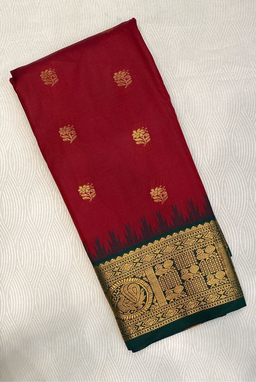 Semi Pattu Silk Blend Marron Saree