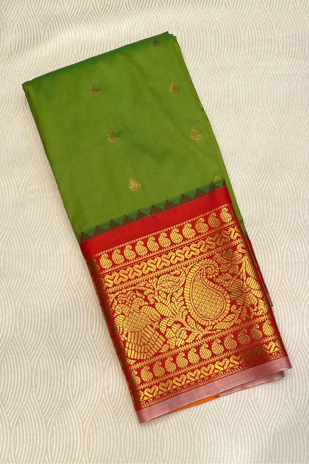 Semi Pattu Silk Blend Parrot Green Saree