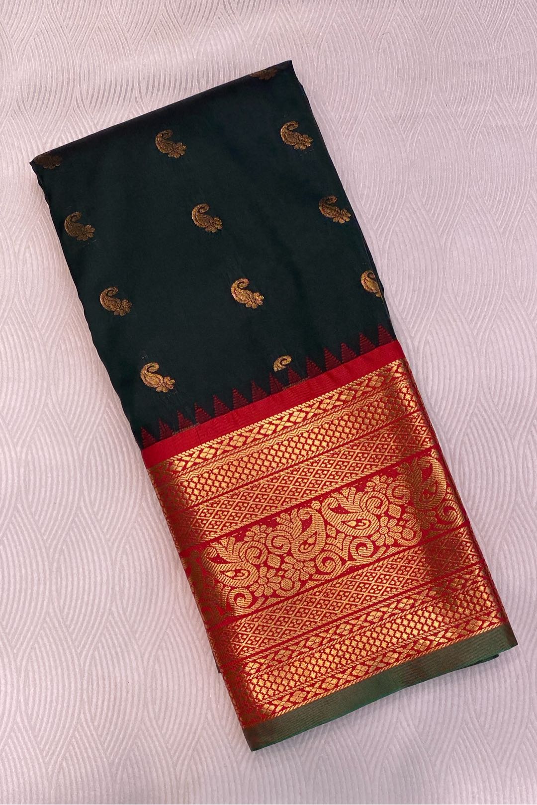 Semi Pattu Silk Blend Dark Green Saree