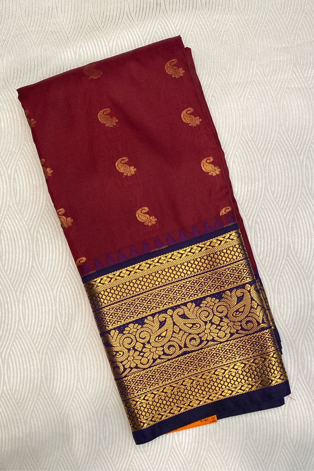 Semi Pattu Silk Blend Marron Saree