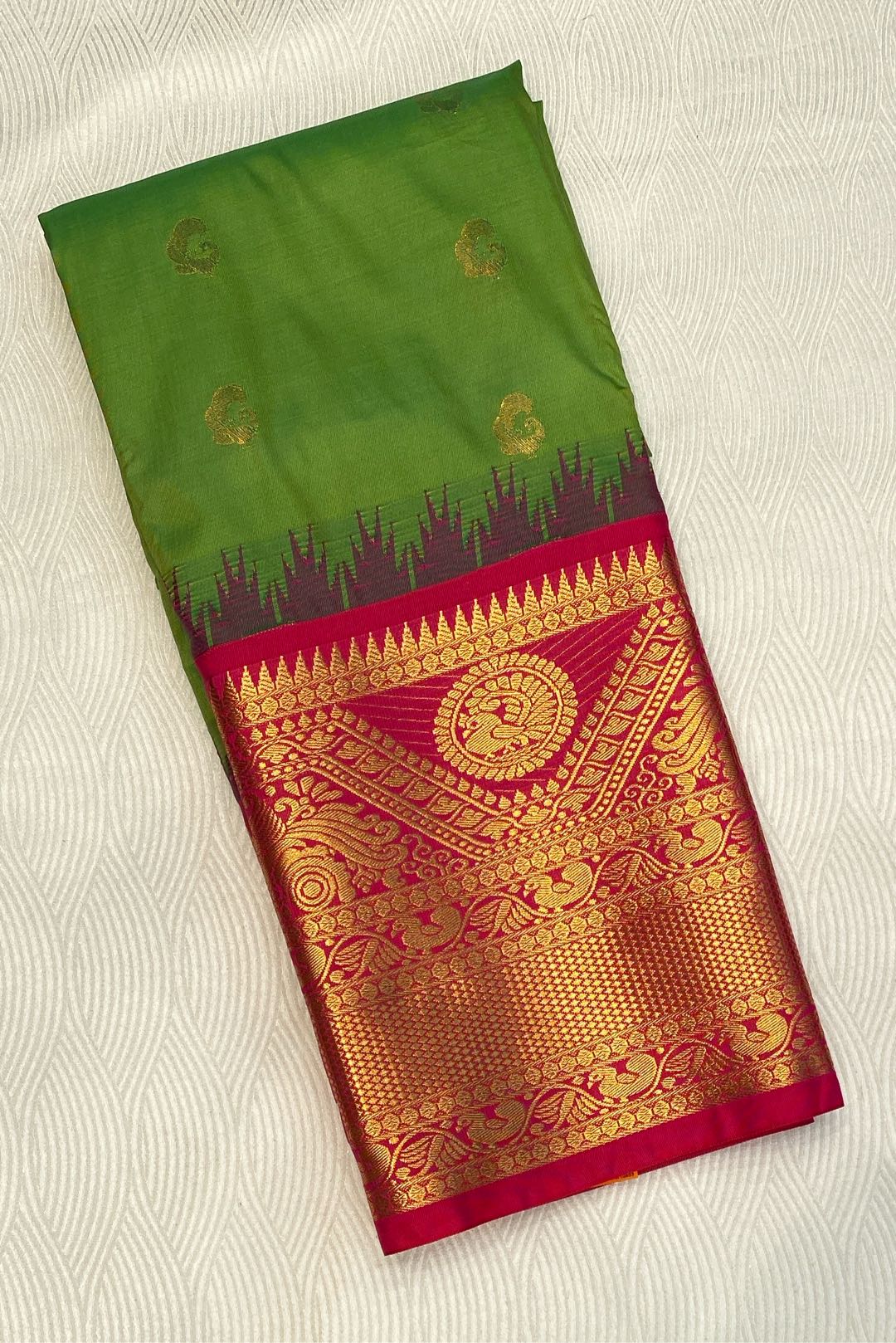 Semi Pattu Silk Blend Parrot Green Saree