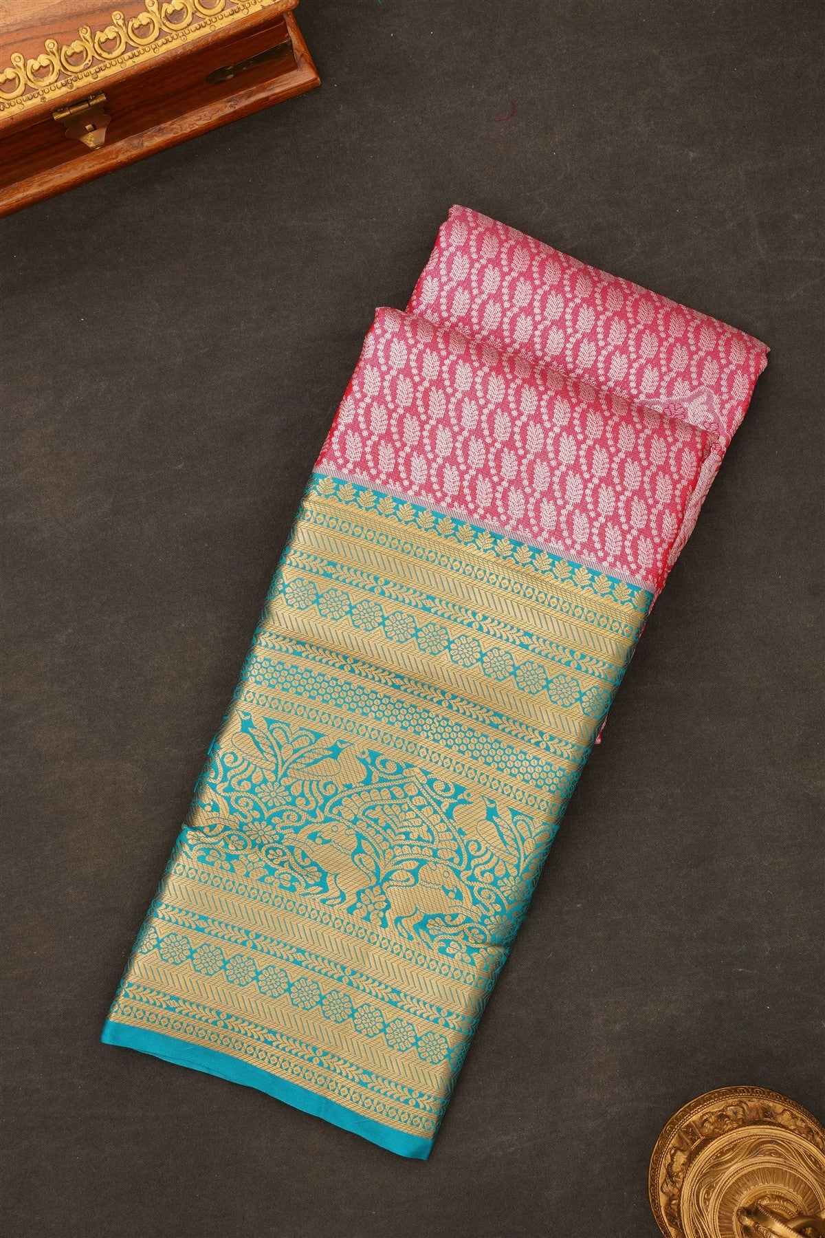Semi Kanchipuram Silk Blend Brick Saree