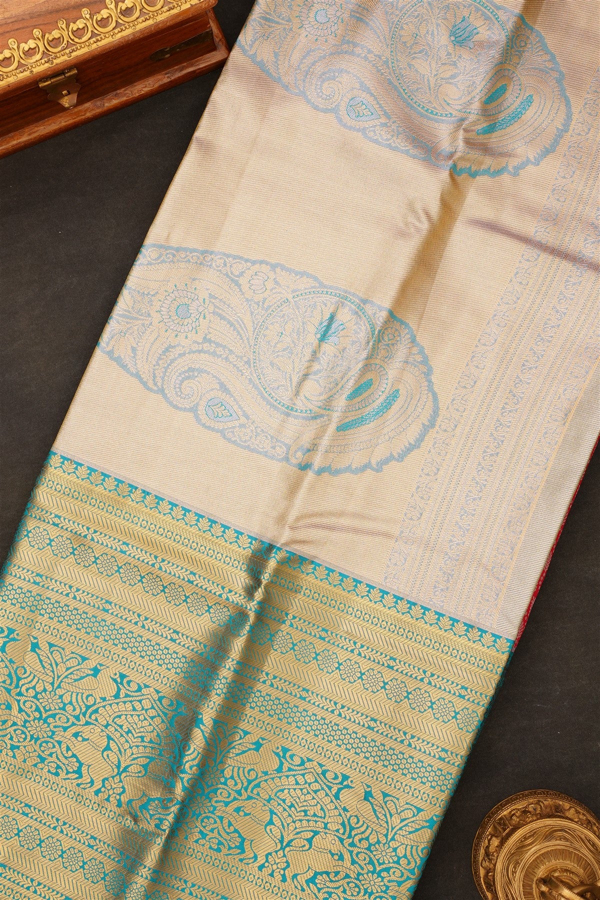Semi Kanchipuram Silk Blend Brick Saree