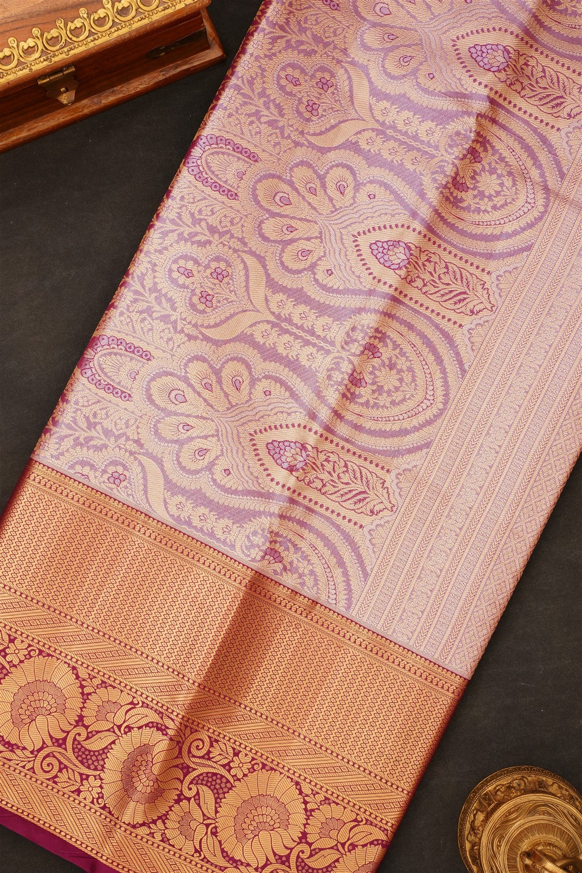 Semi Kanchipuram Silk Blend Dark Green Saree