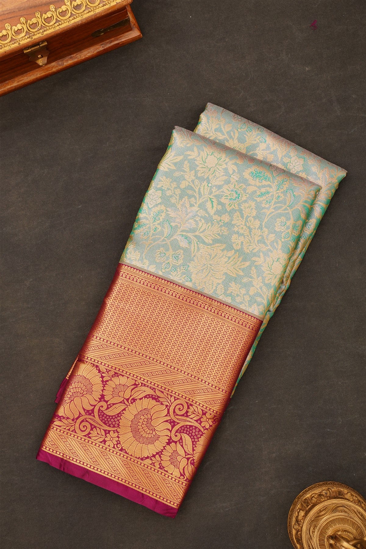 Semi Kanchipuram Silk Blend Light Green Saree
