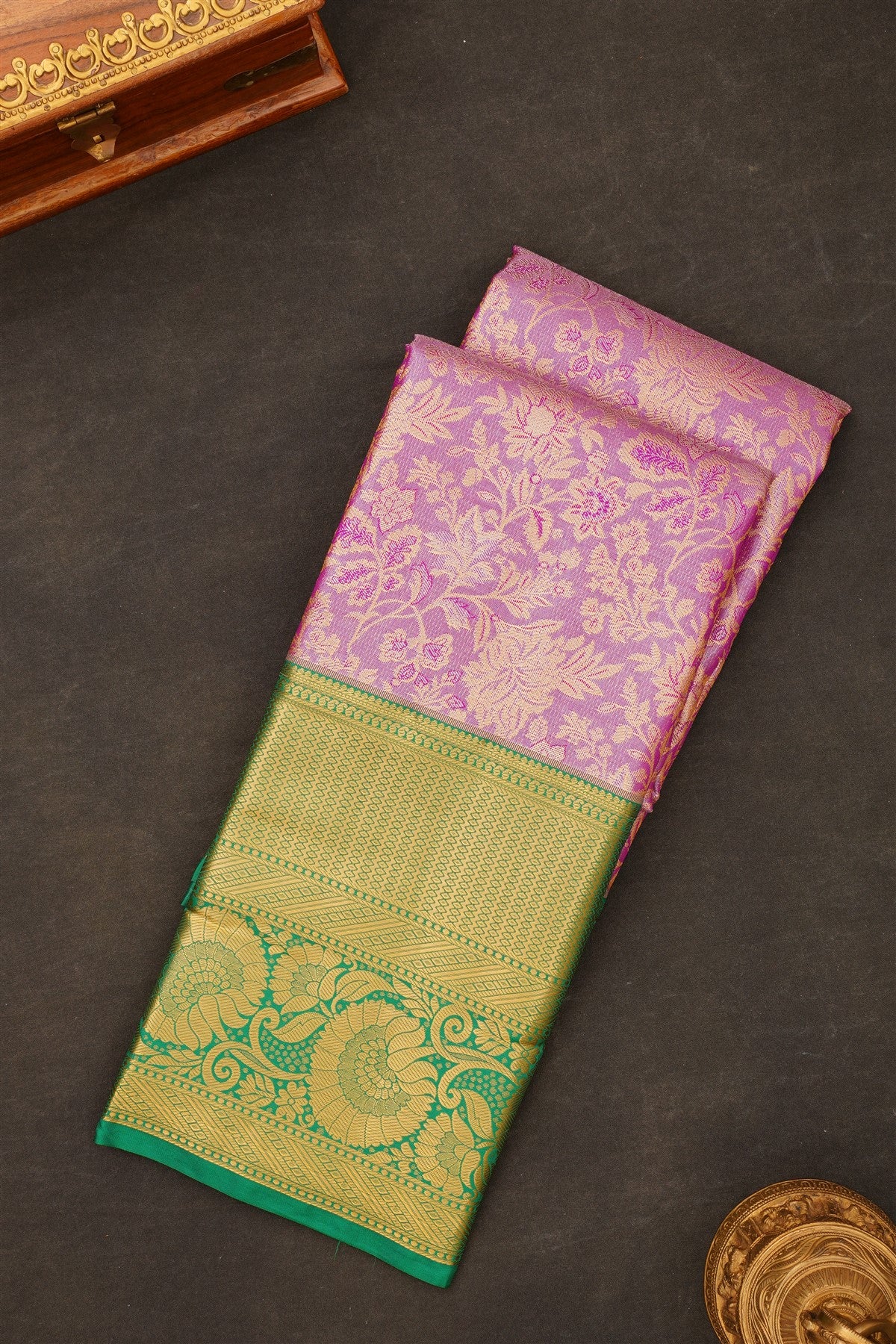 Semi Kanchipuram Silk Blend Purple Saree
