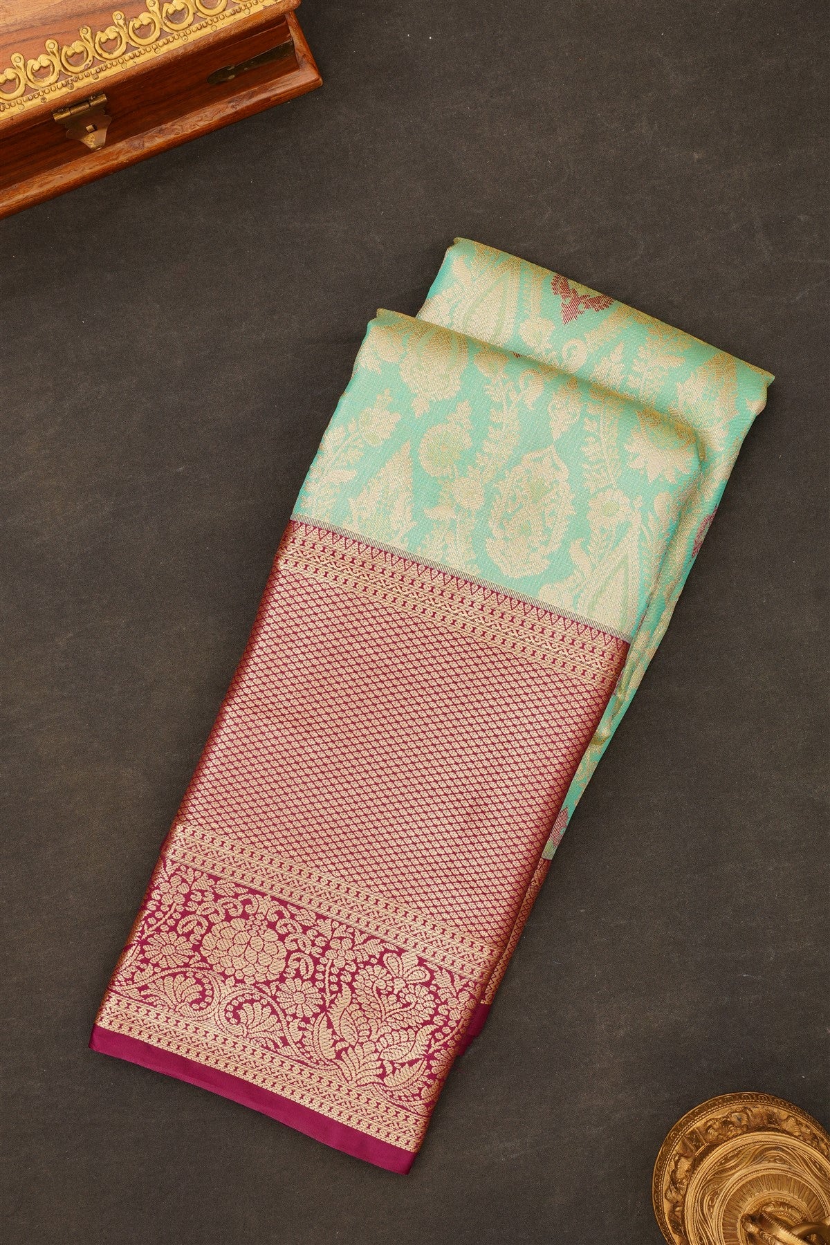Semi Kanchipuram Silk Blend Sea Green Saree