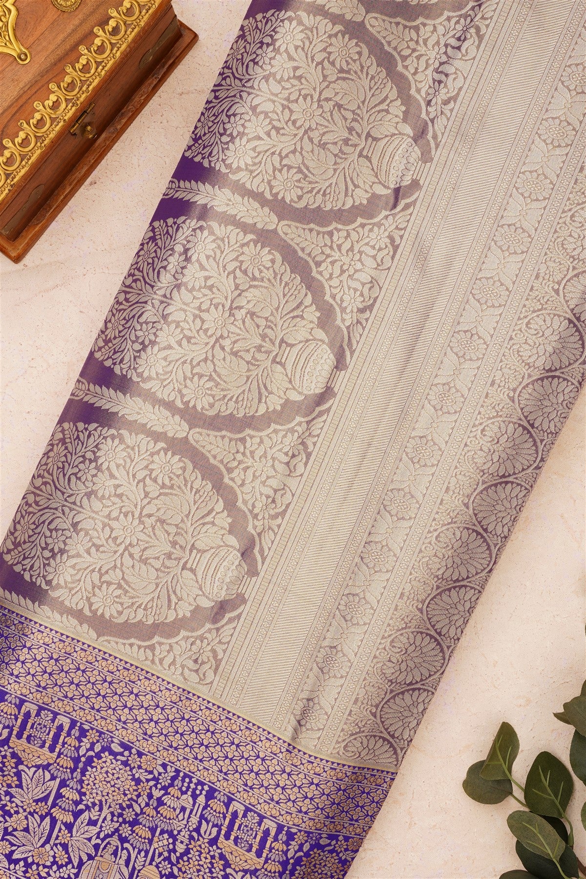 Semi Kanchipuram Silk Blend Parrot Green Saree