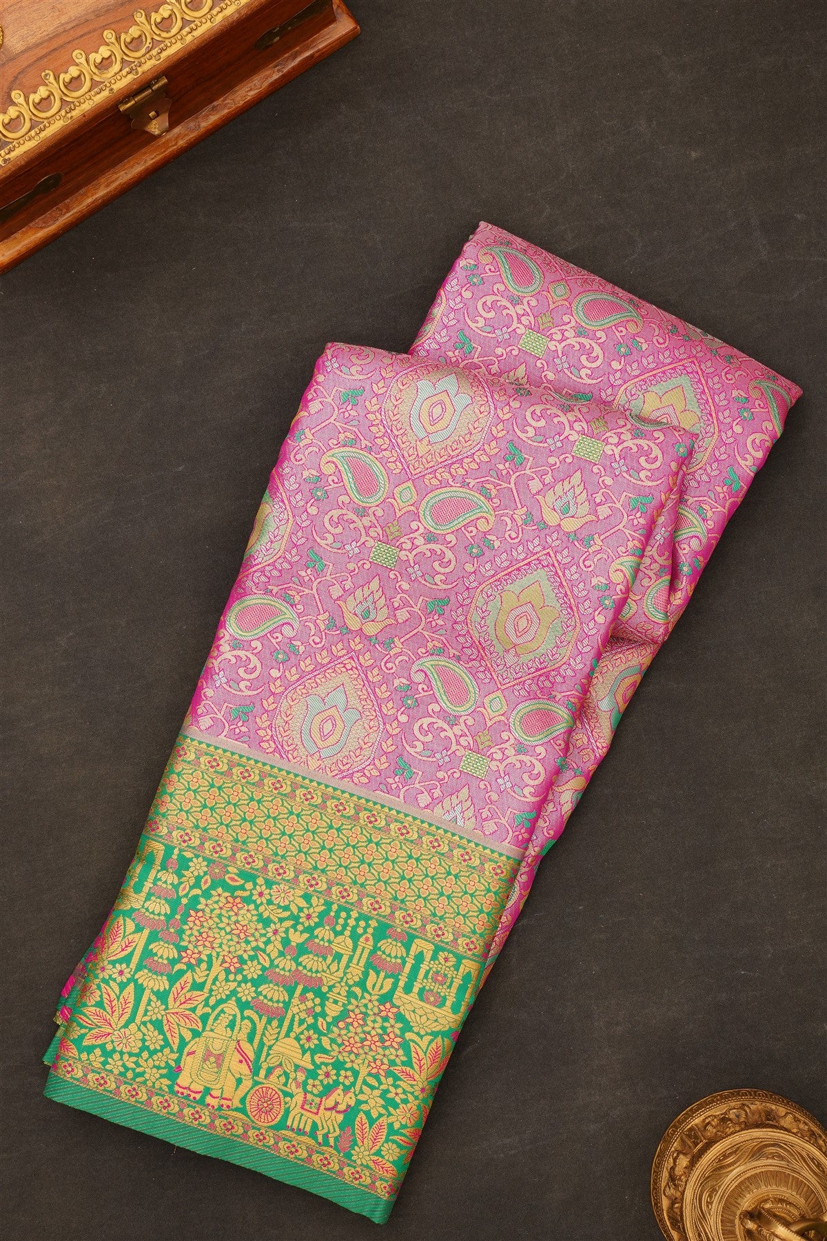 Semi Kanchipuram Silk Blend Purple Saree