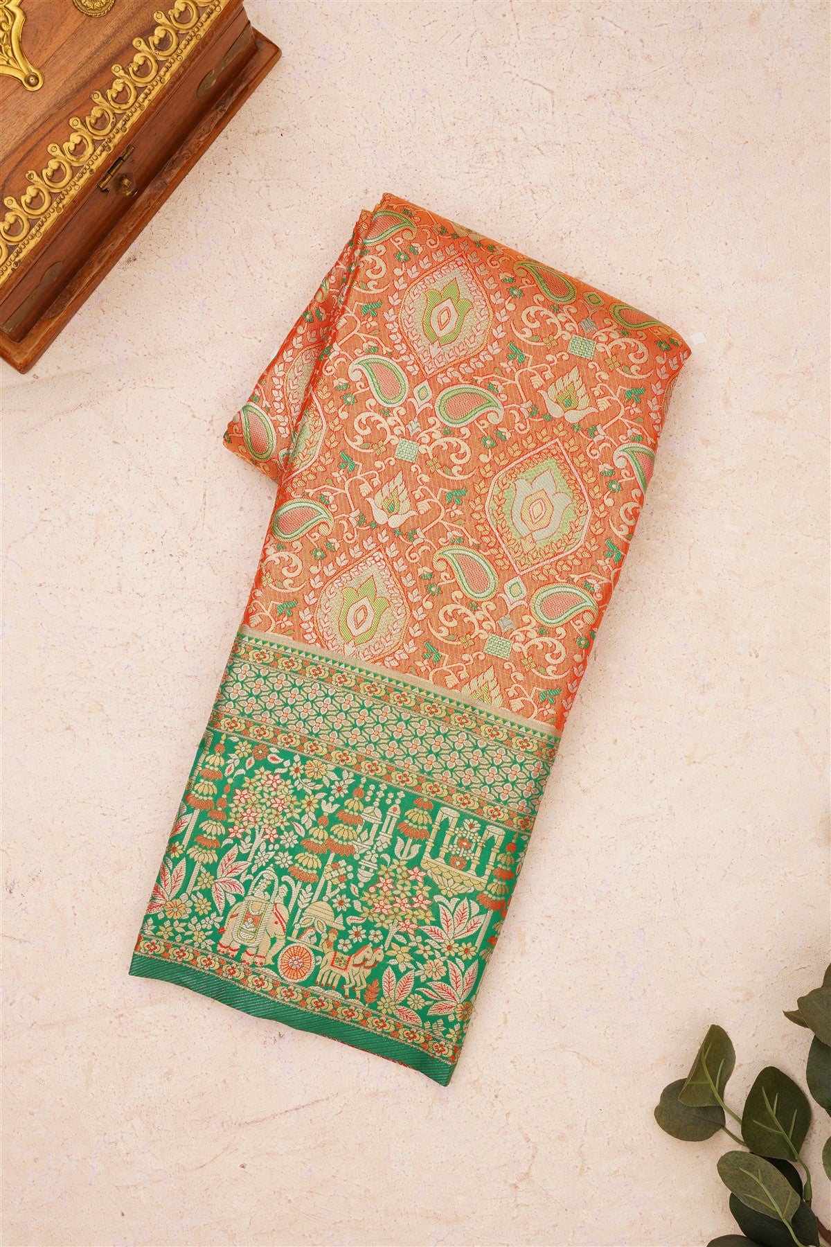 Semi Kanchipuram Silk Blend Gold Saree