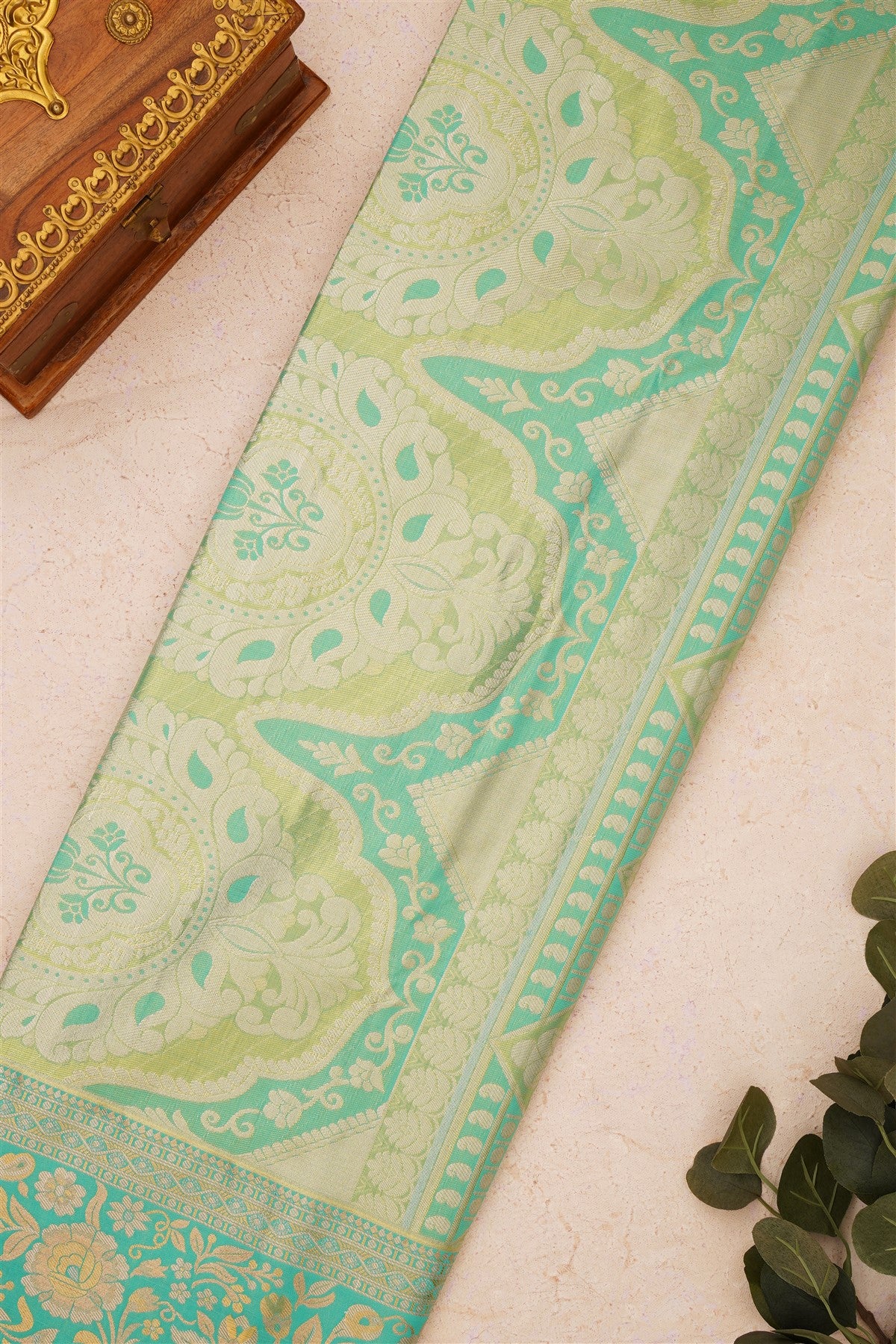 Semi Kanchipuram Silk Blend Gold Saree