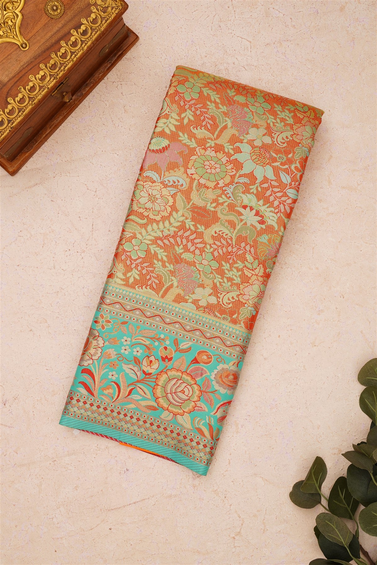 Semi Kanchipuram Silk Blend Gold Saree