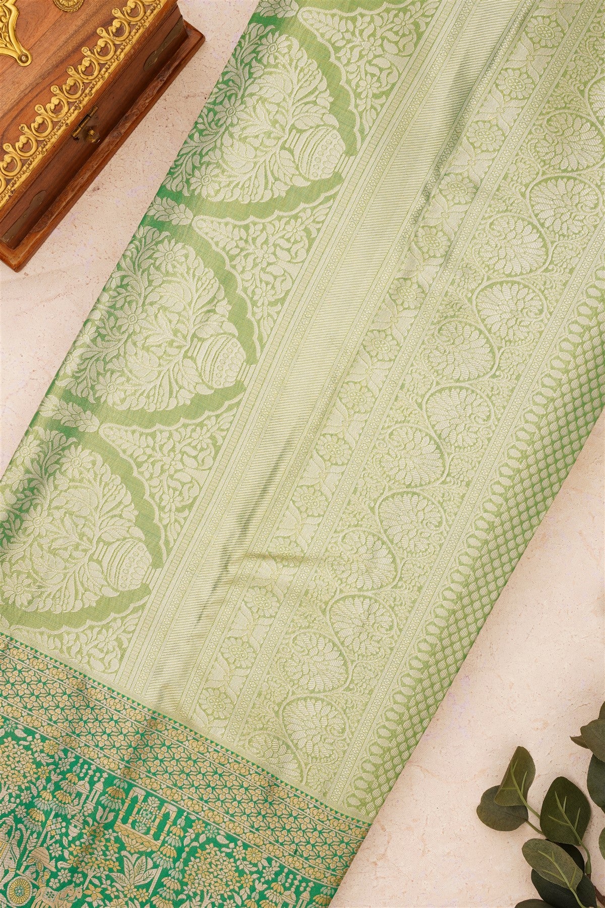 Semi Kanchipuram Silk Blend Gold Saree
