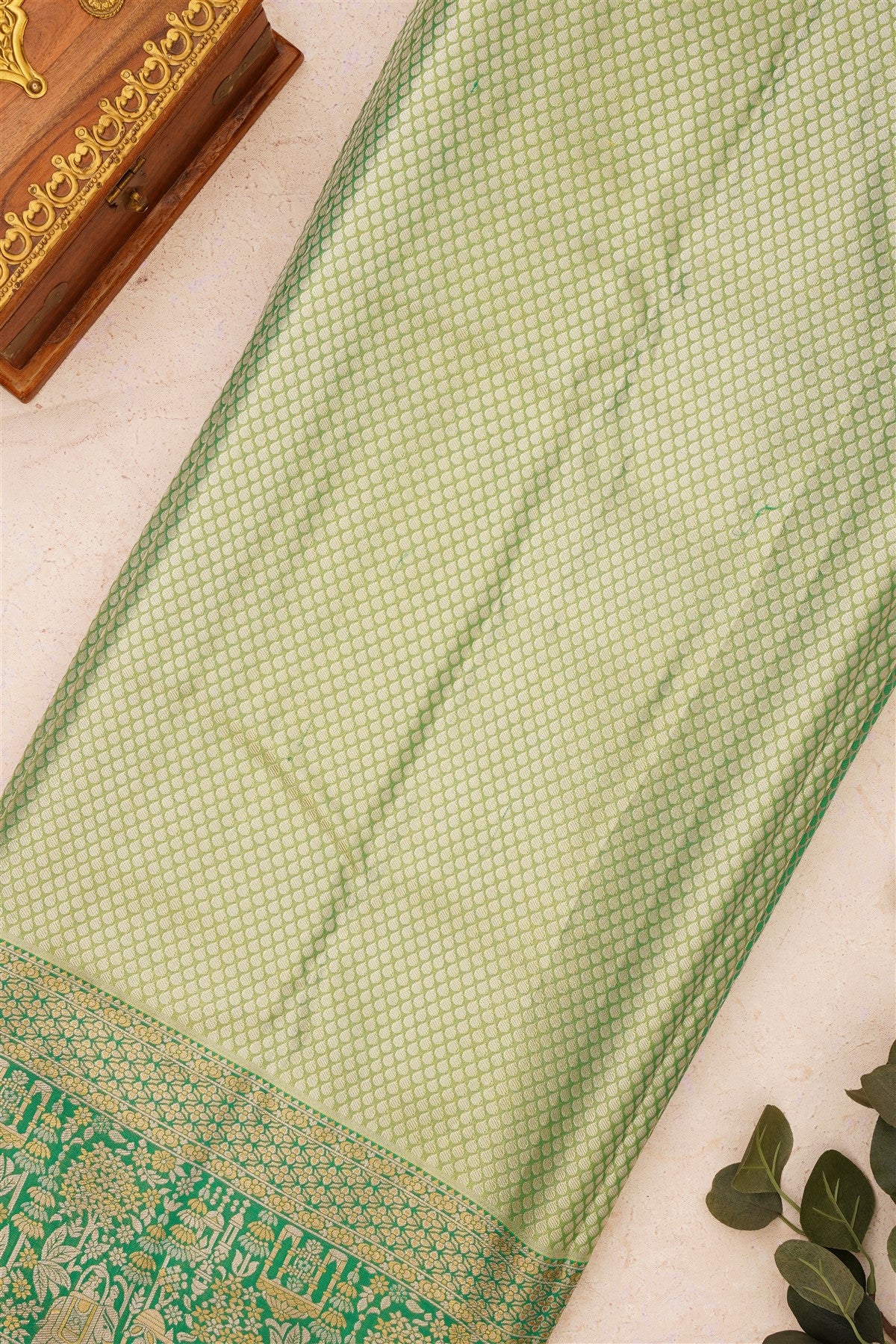 Semi Kanchipuram Silk Blend Gold Saree